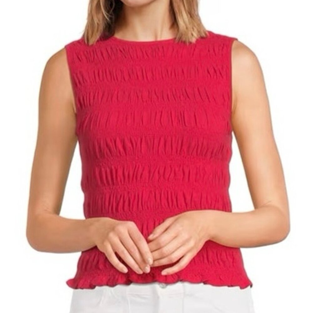 Madewell Smocked Boatneck Tank in Watermellon Red size XL NV912